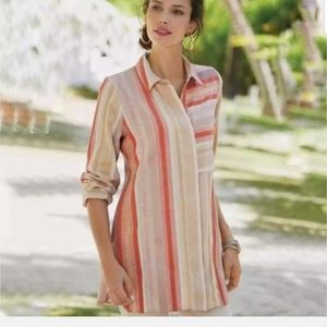 Soft Surroundings Maddalena Multi-Color Metallic Button Down Tunic Shirt
